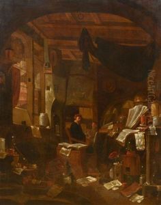 L"interieur Du Cabinet D"un Alchimiste by Thomas Wyck