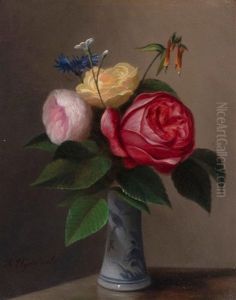 Mixed Flowers In A Porcelain Vase