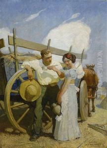 Untitled (couple And Wagon) by Newell Convers Wyeth