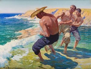 Fishermen On The Shore by Felix Michal Wygrzywalski
