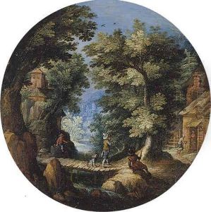 A Wooded Landscape With A Huntsman Shooting On A Bridge, A Cottage Nearby