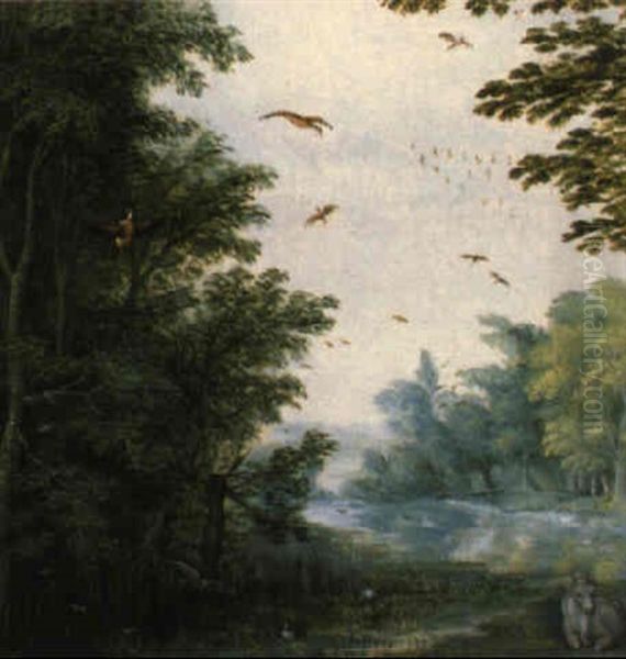 Bewaldete Fluslandschaft Mit Tieren - view 1