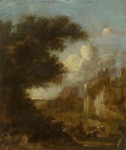Weite Landschaft Mit Einem Hirten Im Vordergrund Weite Landschaft Mit Einem Hirten Im Vordergrund