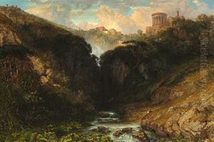 View Of Tivoli In Italy With The Temple Of Vesta And A Rainbow