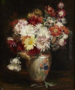 Chrysanthemums In A Painted Vase