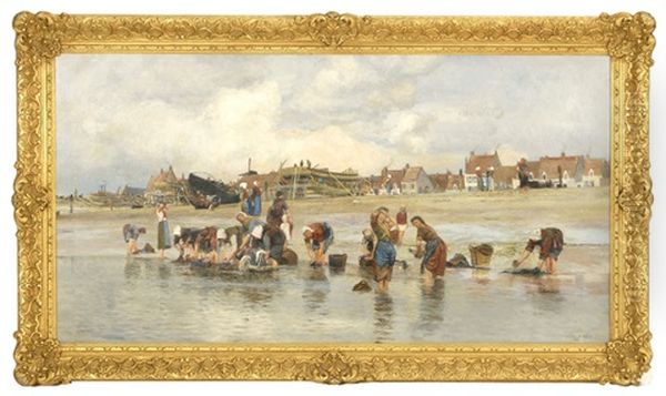 Washing By The Shore, With Dry-docked Boats In The Background - view 1