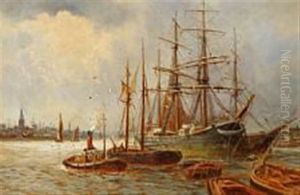 Harbour Scene With Anchoring Ships by William Lionel Wyllie