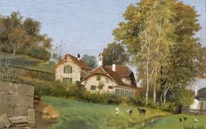 Ansicht Eines Bauernhofes In Idyllischer Umgebung by Karl Christian Wymann Mory