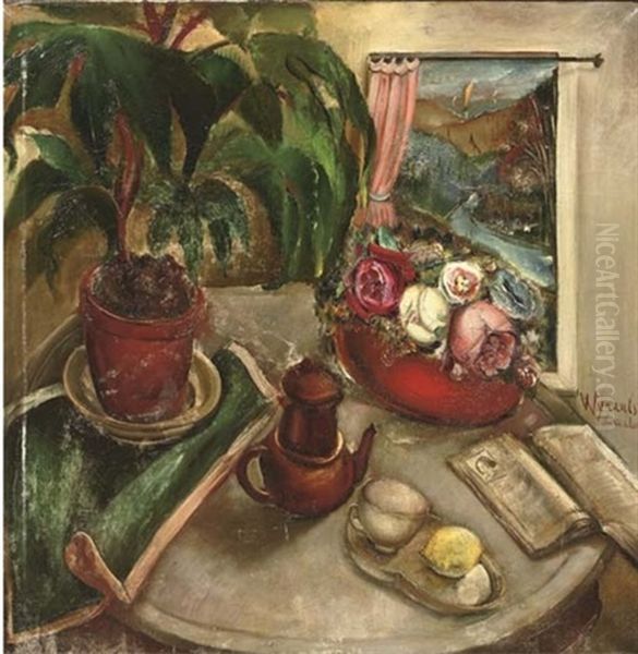 A Still Life With A Coffeepot, Flowers And A Book - view 1