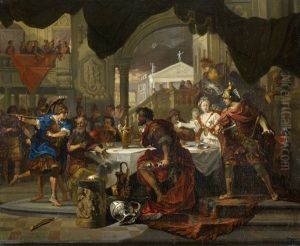 Phineus Unterbricht Das Hochzeitsmahl Von Perseus Und Andromeda by Domenicus van (Ascanius) Wynen