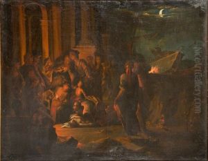 Nachtliche Historienszene Am Hafen (schiffbruchige) by Domenicus van (Ascanius) Wynen