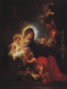 The Madonna And Child With The Infant Saint John The Baptist In An Arcadian Landscape by Domenicus van (Ascanius) Wynen