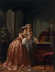 Two Women In A Salon by Petrus Theodorus Van Wyngaerdt