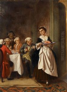 Herrenrunde Beim Festmahl by Petrus Theodorus Van Wyngaerdt