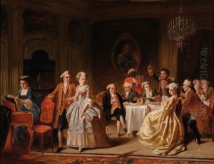 An 18th Century Party In An Interior by Petrus Theodorus Van Wyngaerdt