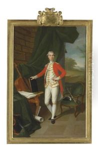 Portrait Of A Gentleman His Ring With The Monogram Adr, Holding A Book, Standing In A Library Before A Draped Green Curtain...