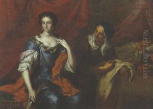 Portriat Of A Lady As Judith, In Dress And Wrap, Holding Sword, A Maid At Her Side