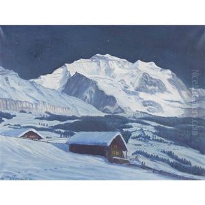 Winterlandschaft Mit Jungfraumassiv Im Mondlicht by Adolf Wyttenbach