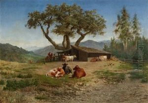Cowboys With A Herd Of Cattle by Emanuel Wyttenbach
