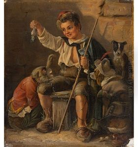Junge Mit Kostumiertem Affen Und Hunden by Friedrich Anton Wyttenbach
