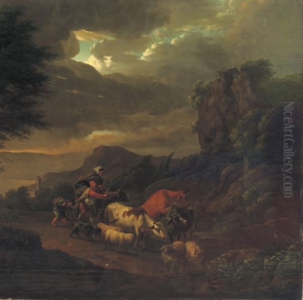 An Italianate Landscape With A Peasant Family In A Thunder Storm - view 1