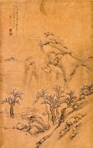A Framed Silk Painting Of Landscape Motif, After Xi Gang by Xi Gang