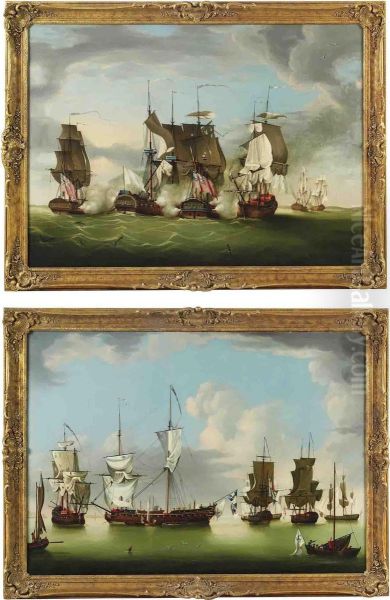 A Naval Engagement Off The Isle Of Man by Charles Brooking