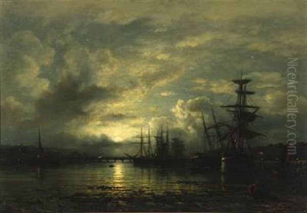 In The Port Of Teignmouth, Moonlight Scene From Devon - view 1