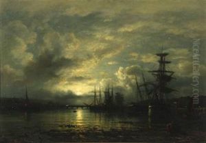 In The Port Of Teignmouth, Moonlight Scene From Devon by Wilhelm Ferdinand Xylander