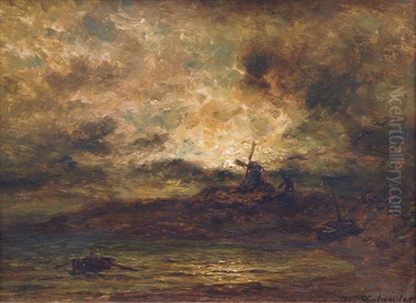 Fisherman In A Moonlit Landscape - view 1