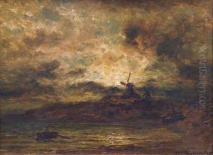 Fisherman In A Moonlit Landscape by Wilhelm Ferdinand Xylander