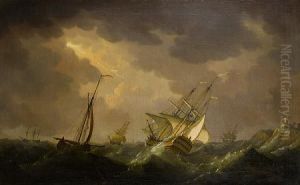 Men O'-war Off A Rocky Coastline