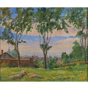 Spring: Figures In Landscape With Village Behind Spring: Figures In Landscape With Village Behind
