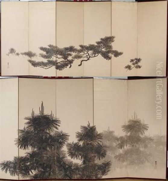 Paravents A Decor De Branchages Evoquant Les Saisons (pair) - view 1