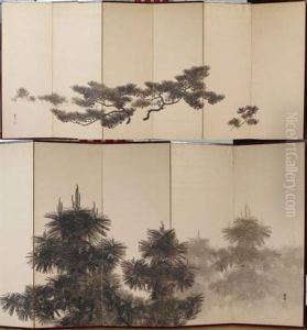Paravents A Decor De Branchages Evoquant Les Saisons (pair) by Shunkyo Yamamoto