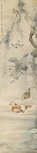 Ducks With Bamboo And Flowers by Yan Bolong