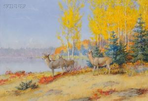 Deer By The Lake by Allan Brooks