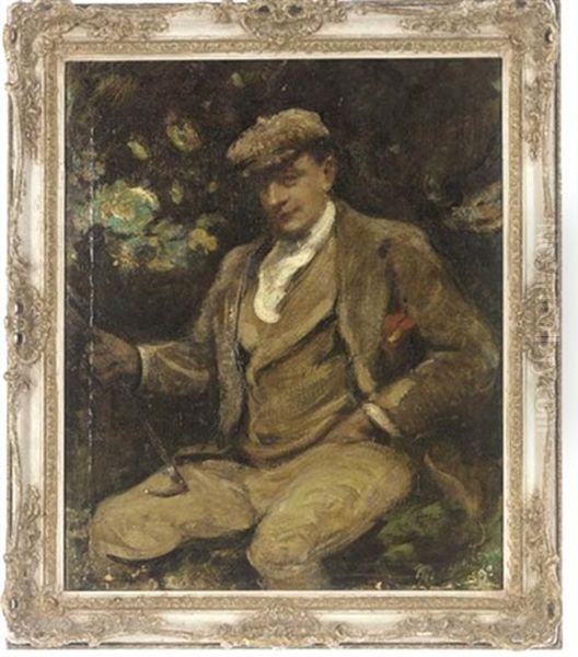 Portrait Of A Gentleman Seated Wearing A Cap And Holding A Riding Crop - view 1