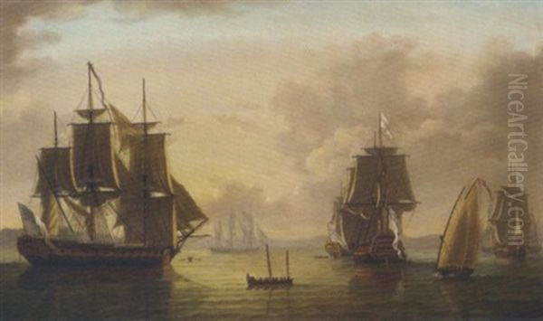 A Squadron Of The White Lying At Anchor And Drying Their Sails In Gibraltar Bay - view 1