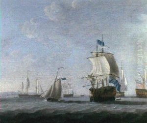 Ships Carrying A Vice-admiral Of The Blue And A Rear-admiral Of The Red, Thought To Be In The Solent With Hurst Castle by Thomas Yates