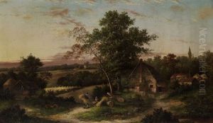 Gathering Hay By The Cottage by William Henry Yates