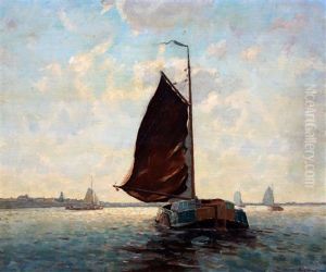 Zeilende Tjalken Voor Durgerdam by Egnatius Ydema