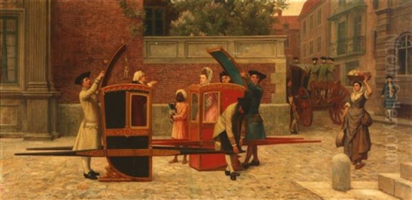 The Latest Scandal, Two Figures In Litters Meeting On A Street - view 1