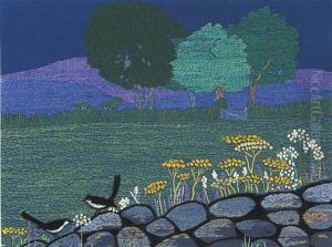 Two Magpies On A Stone Wall by Lily Yeats