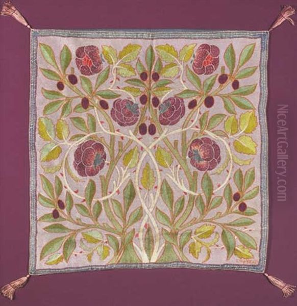 Peonies And Plums, An Embroidered Cushion Square - view 1
