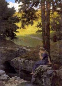 Kleines Madchen An Der Quelle by Rudolf Yelin