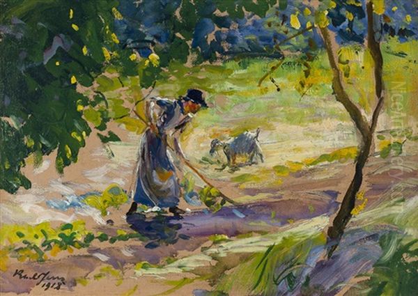 The Tiller, Woman With Goat Working In A Field - view 1