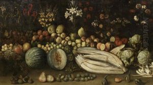 Pomegranates, Pears, Apples, Melons And Other Fruit by Tomas Yepes
