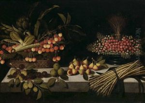 Bodegon Con Cerezas, Alcachofas, Fresas, Esparragos, Ciruelas Y Peritas De San Juan