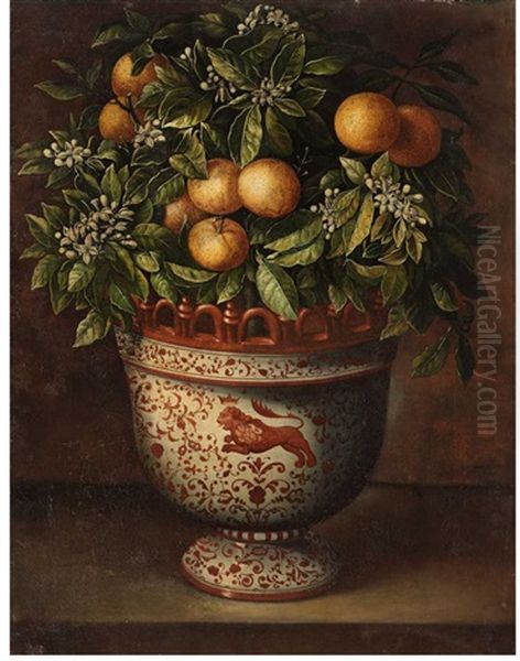 A Painted Ceramic Vase With An Orange Tree - view 1